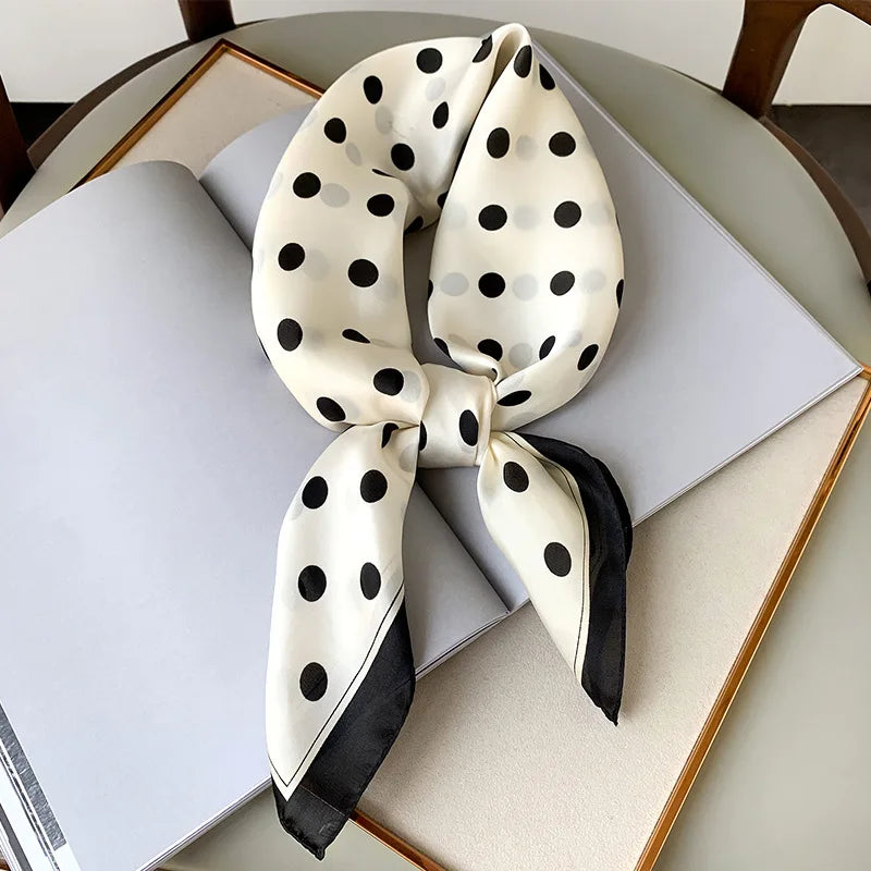 Polka Dot Silk Square Scarf – Women's Luxury Satin Neckerchief & Hair Tie