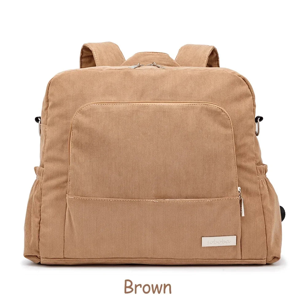 Diaper Backpack Large Capacity Corduroy Mom Bag