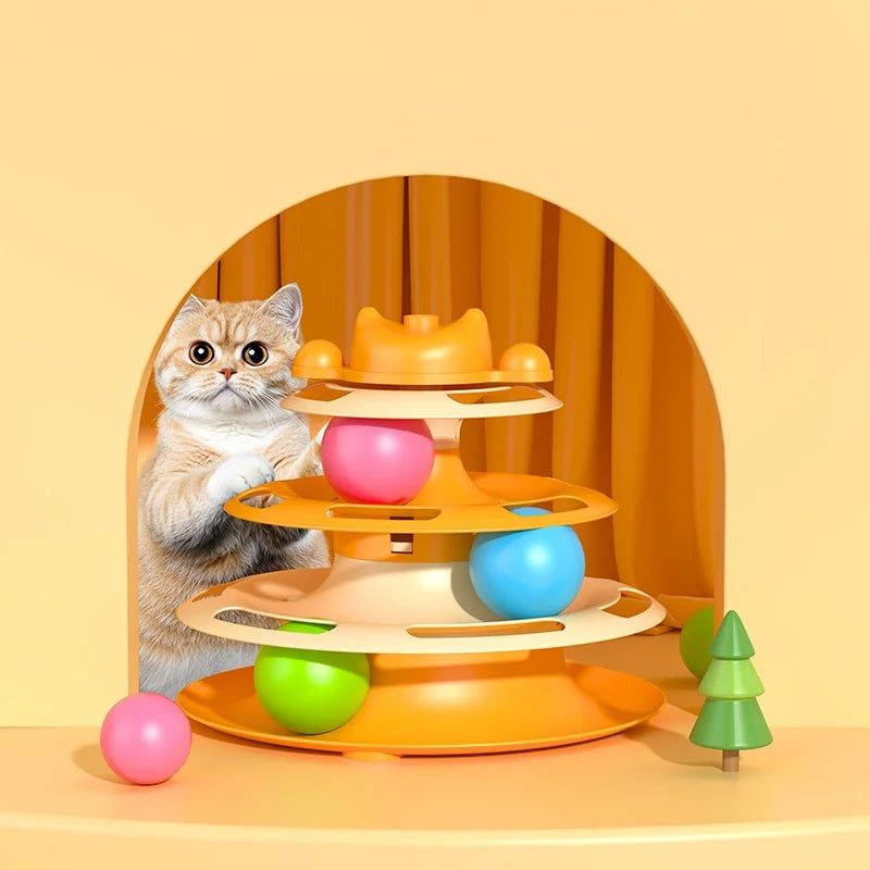 Pattern Feather Cat Toy Three-Layer Rotating Tower Ball