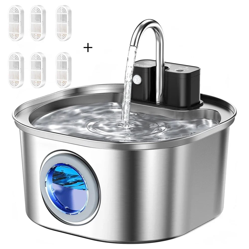 3l Stainless Steel Wireless Recharging Sensor Cat Water Fountain Auto Drinking Cats Dog Drinker Pet