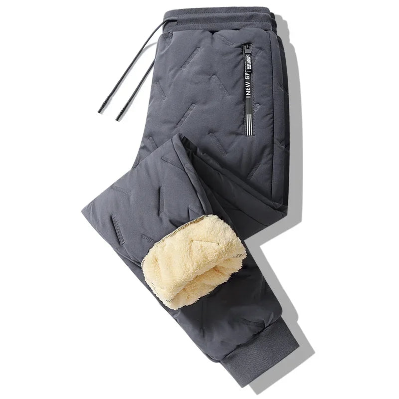 Men’s Thick Fleece-Lined Thermal Sweatpants, Windproof & Warm Winter Trousers