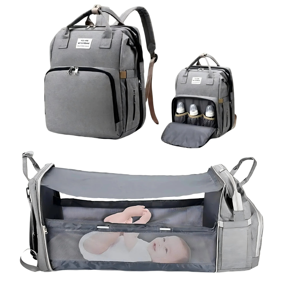 3-in-1 Diaper Bag Backpack with Foldable Baby Bed & USB Charge
