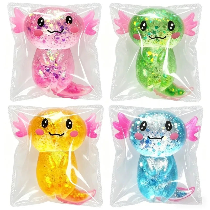 Multicolor Glitter Axolotl TPR Squishy Squeeze Fidget Toy