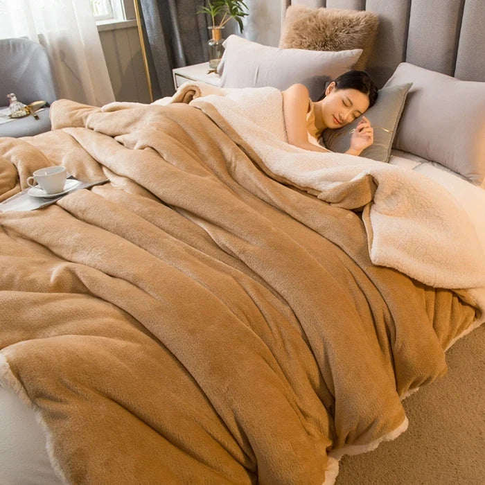 Double-Sided Wool Throw Blanket – Thick Warm Winter Bed Blanket, 12 Colors
