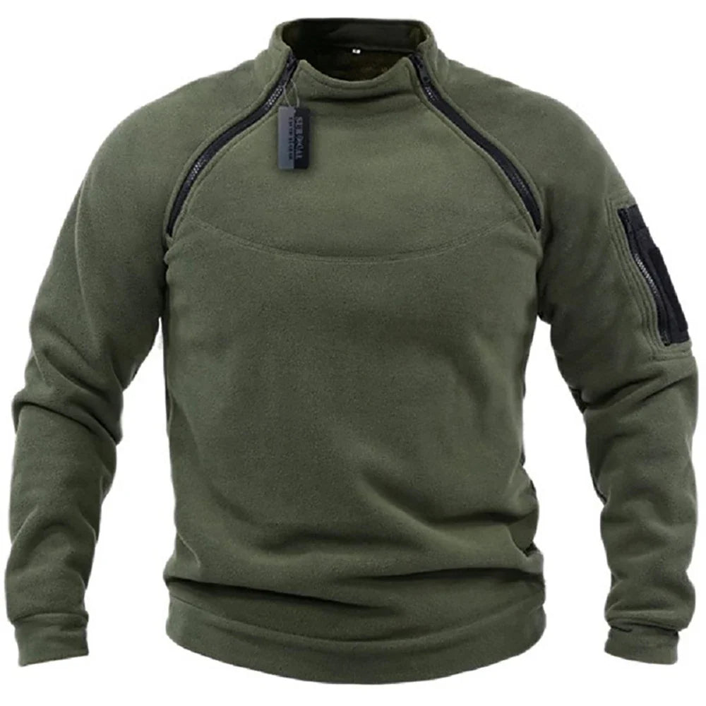 Men’s Tactical Hooded Sweatshirt, Long-Sleeve Stand-Collar Pullover for Hiking & Camping