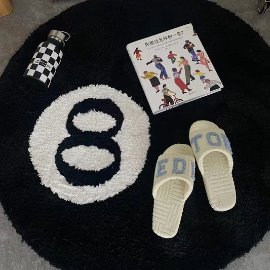 8 Ball Round Rug – Soft Tufted Accent Rug for Bedroom & Game Room