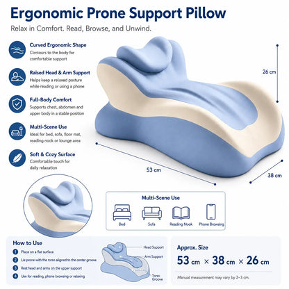 Multifunctional Memory Foam Prone Reading Pillow Relieve Neck Arm Fatigue Removable Headrest