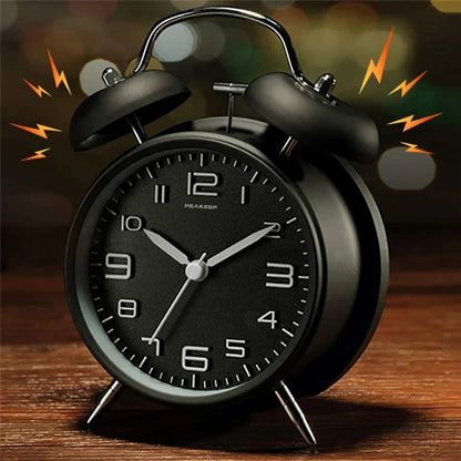 Twin Bell Alarm Clock – 4-Inch Loud Metal Desk Clock with Backlight & 3D Dial