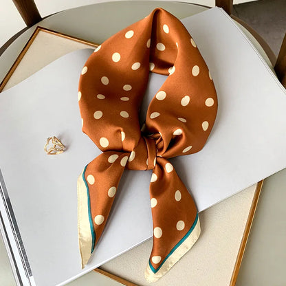 Polka Dot Silk Square Scarf – Women's Luxury Satin Neckerchief & Hair Tie