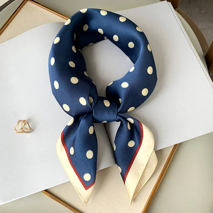 Polka Dot Silk Square Scarf – Women's Luxury Satin Neckerchief & Hair Tie