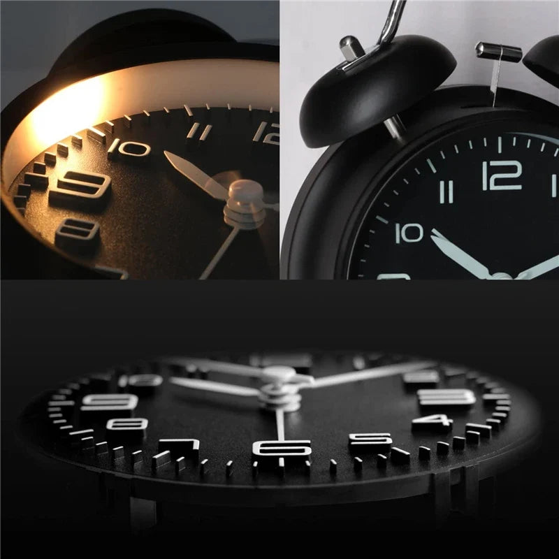 Twin Bell Alarm Clock – 4-Inch Loud Metal Desk Clock with Backlight & 3D Dial