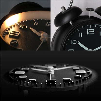Twin Bell Alarm Clock – 4-Inch Loud Metal Desk Clock with Backlight & 3D Dial