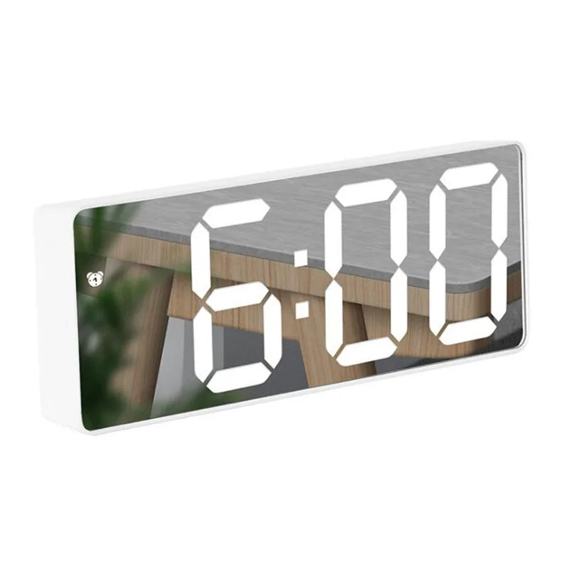 Digital LED Alarm Clock – Mirror & Acrylic, Voice Control, Dual Alarm