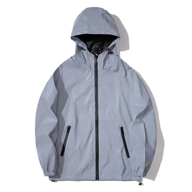 Men's Reflective Windbreaker Hooded Jacket – Waterproof Hip Hop Coat