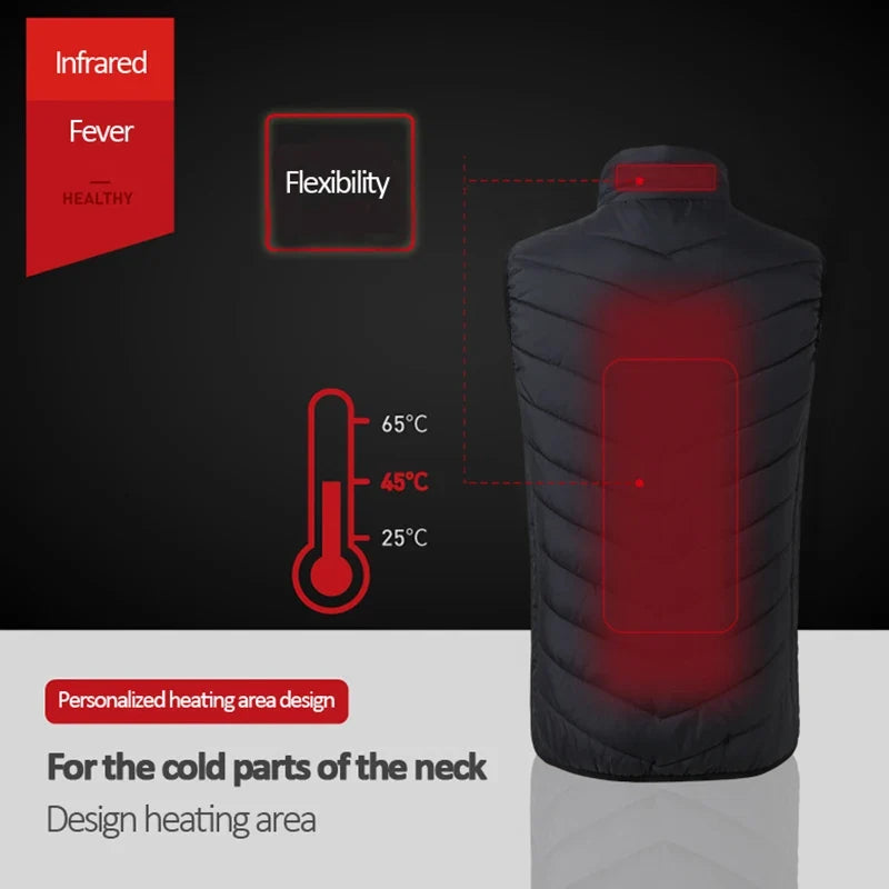 Men’s USB Heated Vest with 17 Heating Zones, Winter Outdoor Sports Waistcoat