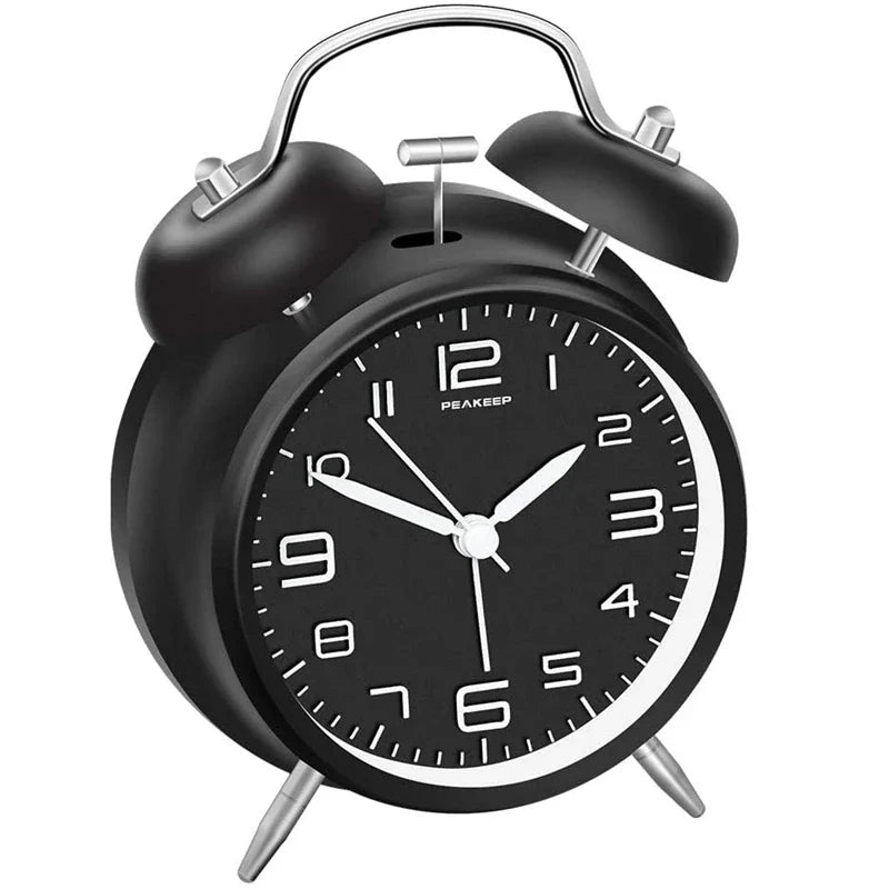 Twin Bell Alarm Clock – 4-Inch Loud Metal Desk Clock with Backlight & 3D Dial