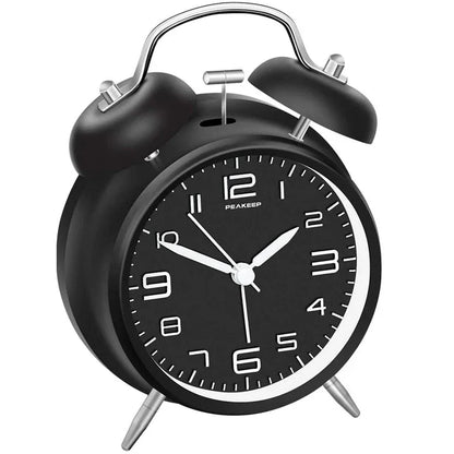 Twin Bell Alarm Clock – 4-Inch Loud Metal Desk Clock with Backlight & 3D Dial
