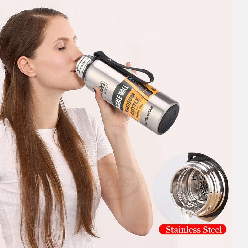 Stainless Steel Vacuum Thermos Bottle – Large Capacity Insulated Flask with Carry Bag