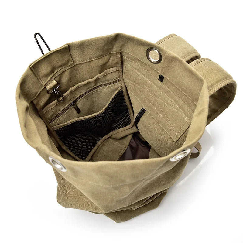 Large Canvas Bucket Backpack for Men – Military Travel Rucksack