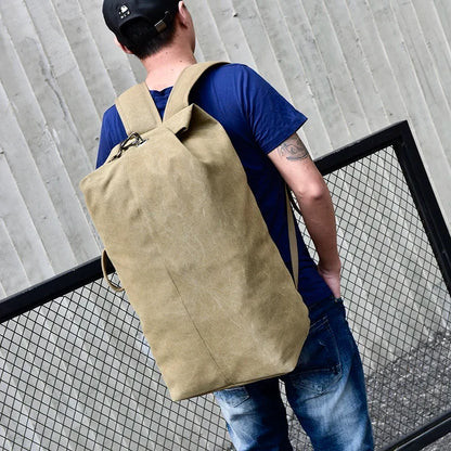 Large Canvas Bucket Backpack for Men – Military Travel Rucksack