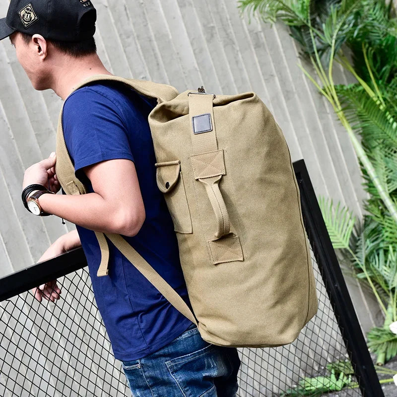Large Canvas Bucket Backpack for Men – Military Travel Rucksack