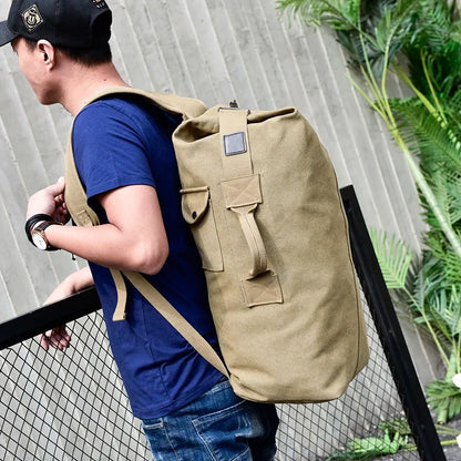 Large Canvas Bucket Backpack for Men – Military Travel Rucksack