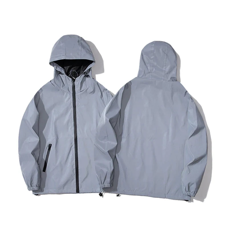 Men's Reflective Windbreaker Hooded Jacket – Waterproof Hip Hop Coat