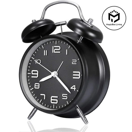 Twin Bell Alarm Clock – 4-Inch Loud Metal Desk Clock with Backlight & 3D Dial
