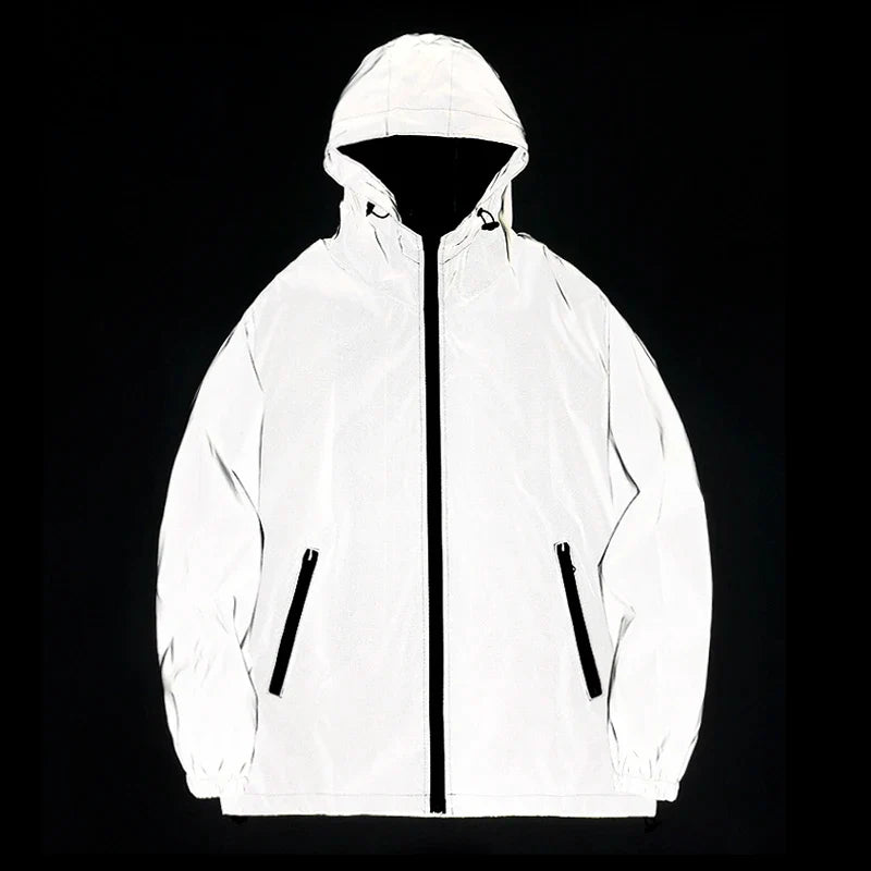 Men's Reflective Windbreaker Hooded Jacket – Waterproof Hip Hop Coat