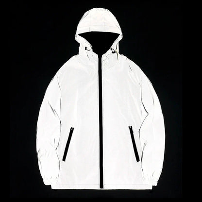 Men's Reflective Windbreaker Hooded Jacket – Waterproof Hip Hop Coat