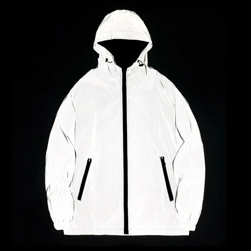 Men's Reflective Windbreaker Hooded Jacket – Waterproof Hip Hop Coat