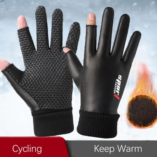 Men’s Two-Finger Winter Gloves, Waterproof & Touchscreen for Cycling & Hiking