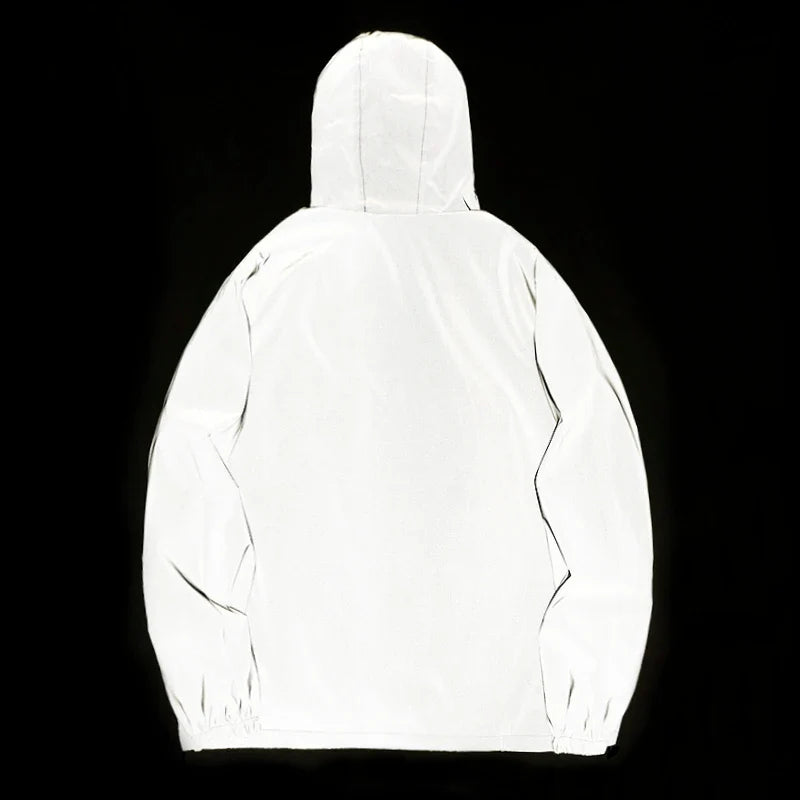 Men's Reflective Windbreaker Hooded Jacket – Waterproof Hip Hop Coat