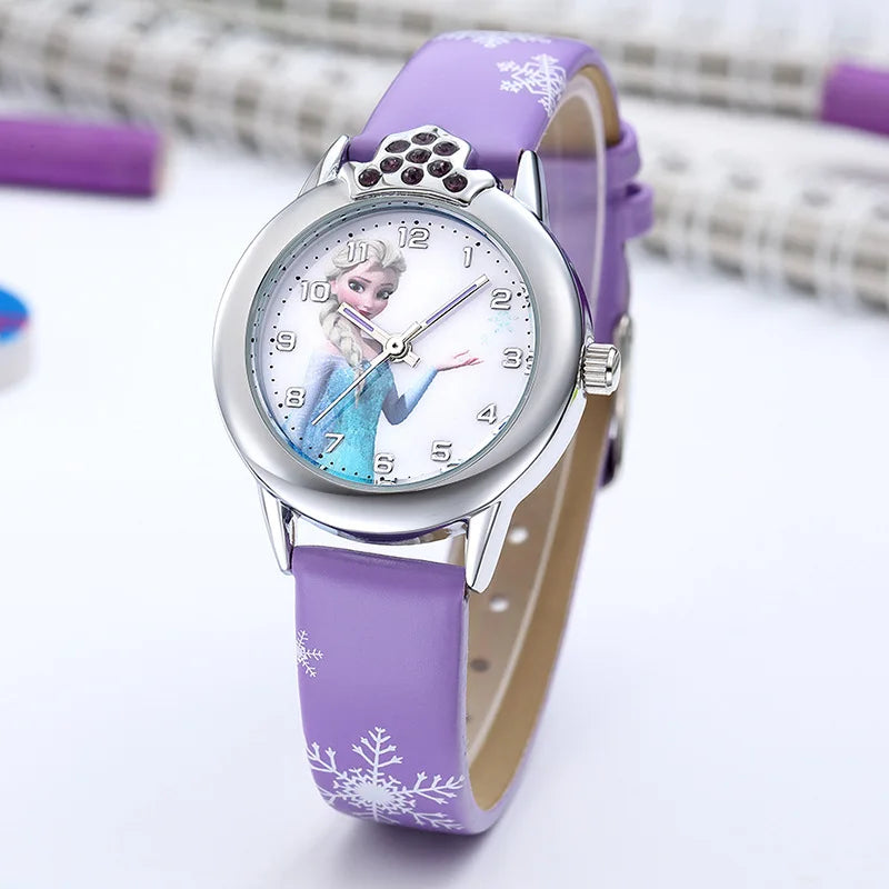Frozen Elsa Kids Watch – Girls Cartoon Leather Strap Wristwatch