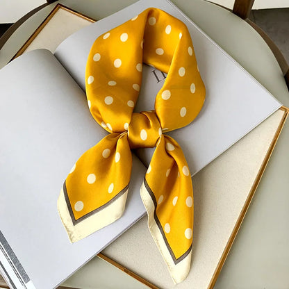 Polka Dot Silk Square Scarf – Women's Luxury Satin Neckerchief & Hair Tie
