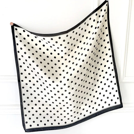 Polka Dot Silk Square Scarf – Women's Luxury Satin Neckerchief & Hair Tie