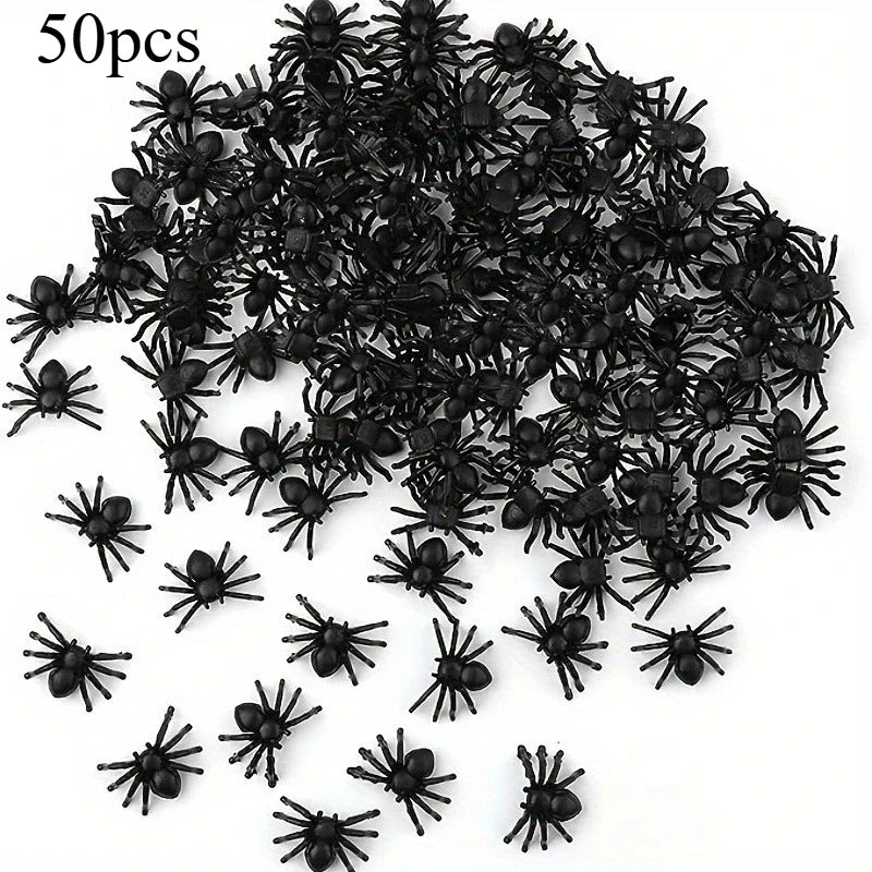 Plastic Mini Black Spiders Halloween Decoration (50/100pcs)