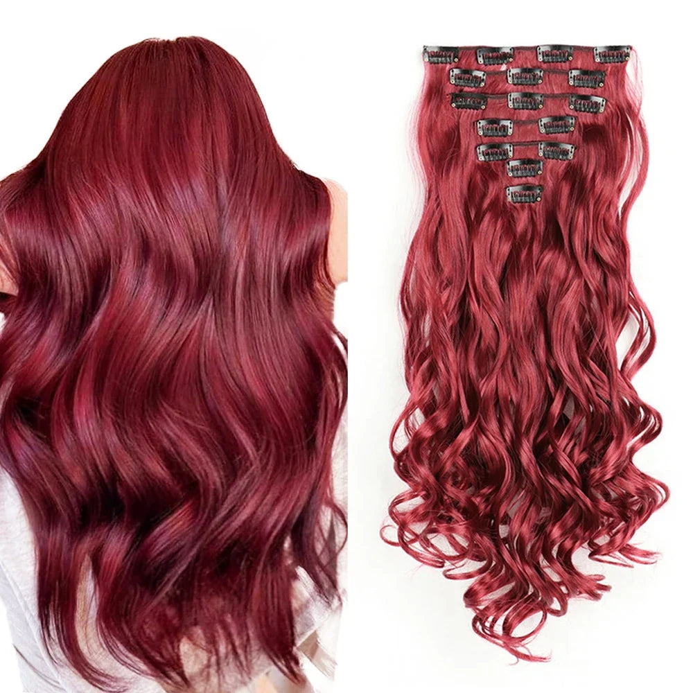 22 Inch Curly Wavy Clip In Hair Extensions 7PCS