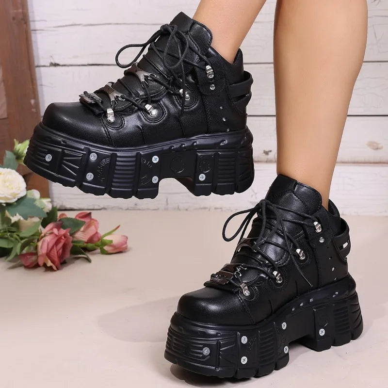 Platform Women S Personality Casual Sneakers Autumn Round Toe Strappy Heels