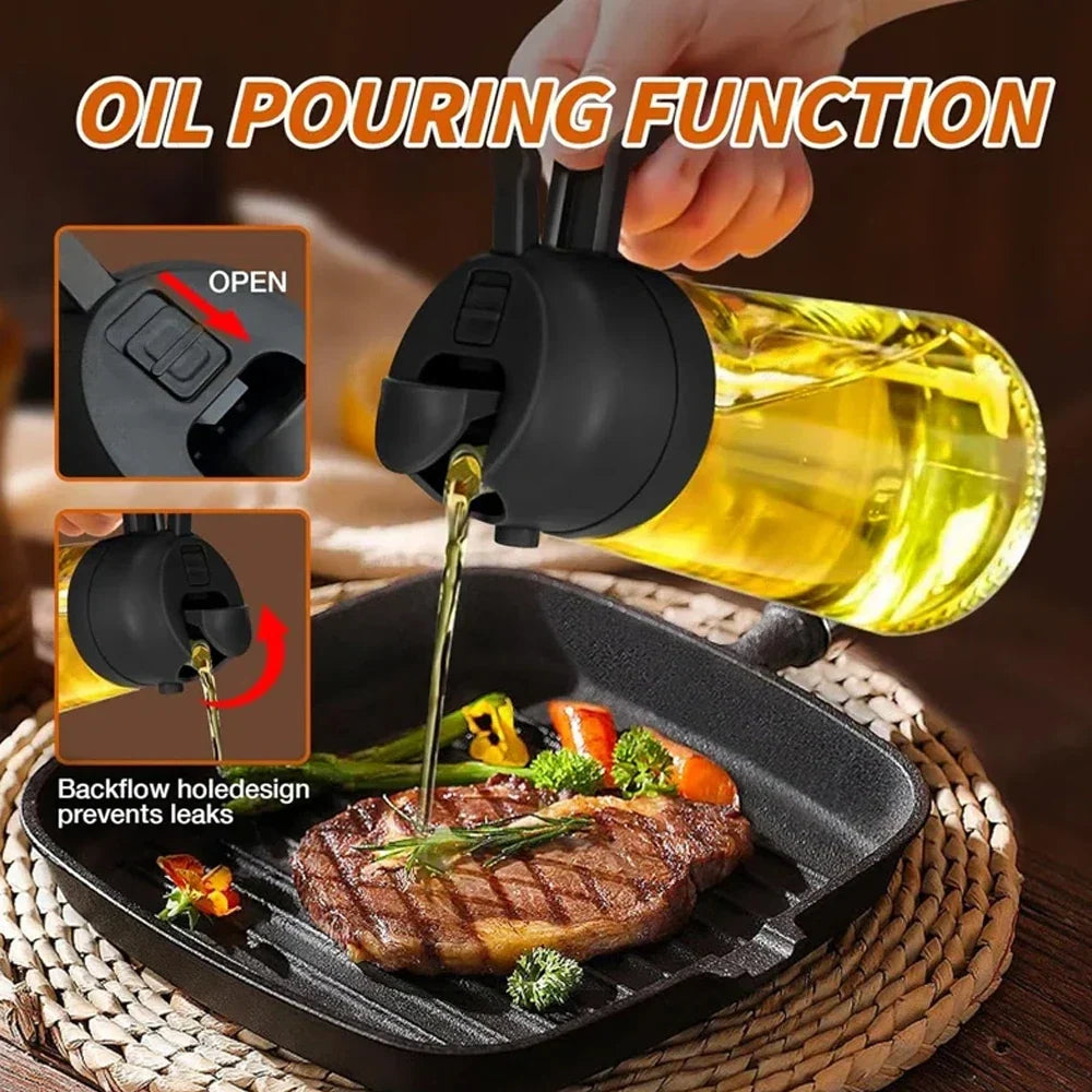 2-in-1 Oil Sprayer & Pourer Bottle – Glass Dispenser for Kitchen & BBQ