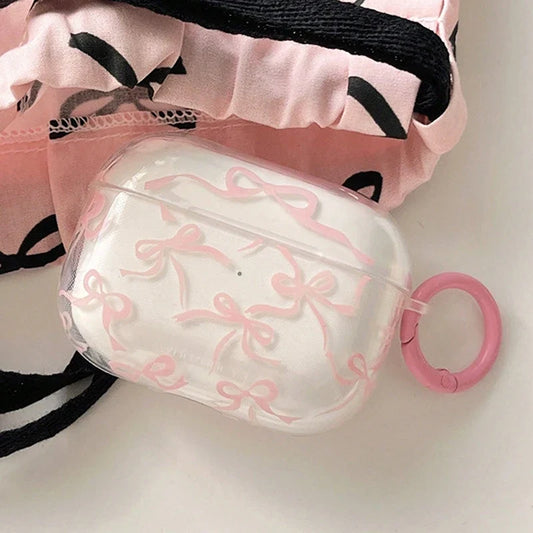 Pink Bow Clear AirPods Case with Ring Clip