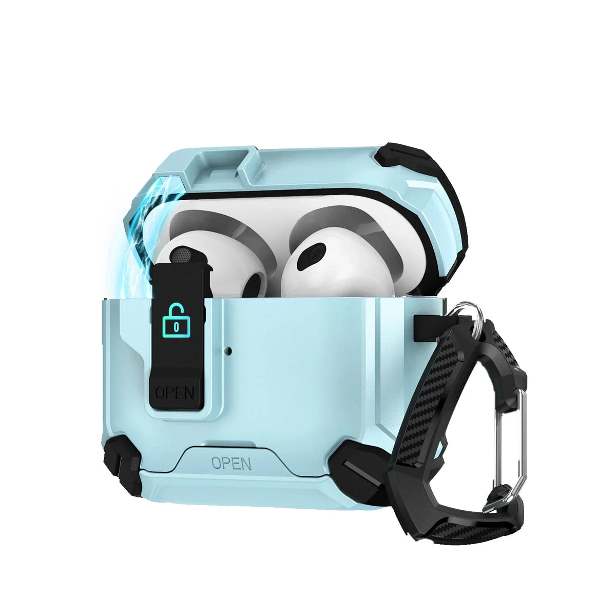 Magnetic Lock AirPods Case with Carabiner – Rugged Design