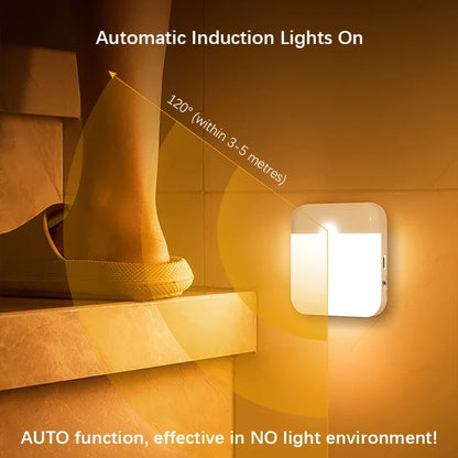 Motion Sensor Night Light – USB-C Rechargeable Square LED Lamp
