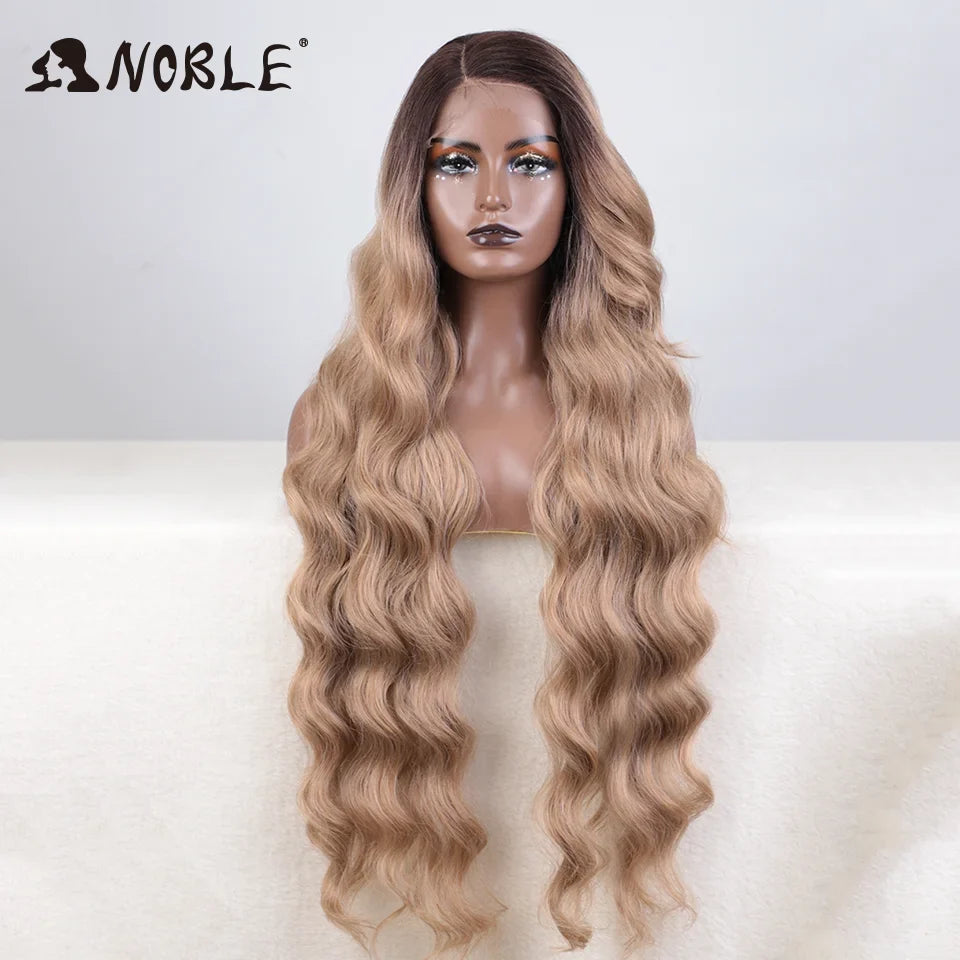 Lace Part Synthetic Wig – 36" Long Wavy Body Wave, 150% Density, Multi-Color