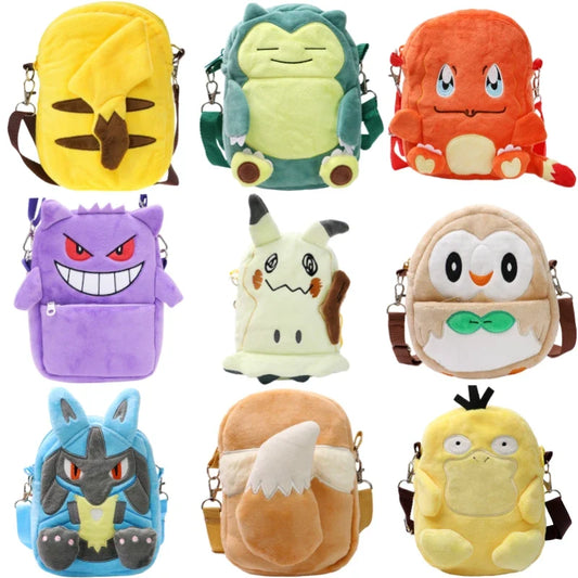 Pokemon Gengar Lucario Mimikyu Snorlax Plush Shoulder Bags Toys Kawaii Anime Psyduck Rowlet Pikachu