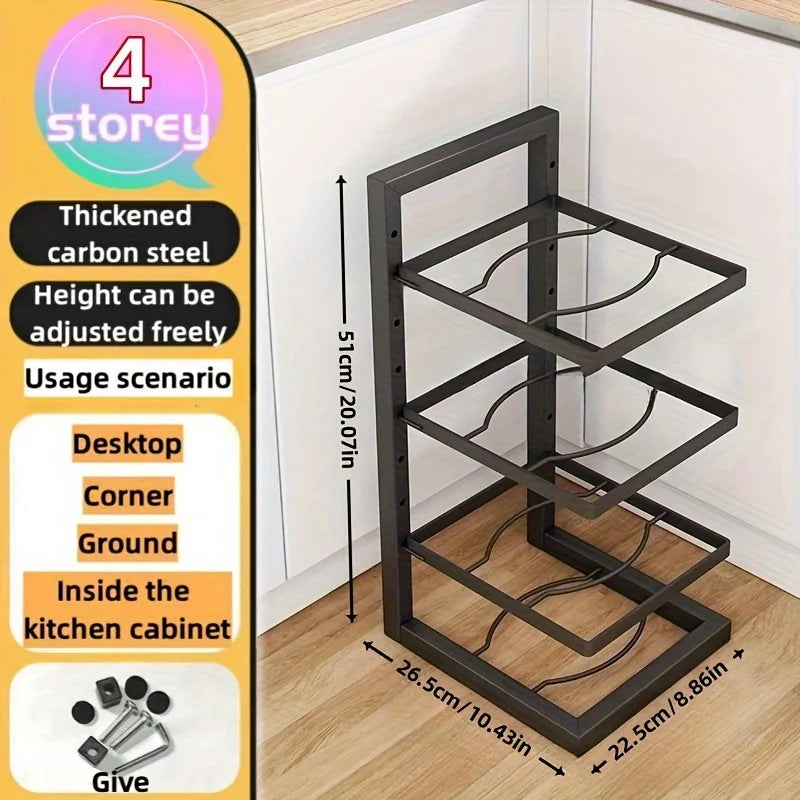 Multi-Tier Pot Rack Organizer – Adjustable Carbon Steel