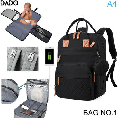 Diaper Bag Backpack with Changing Station & USB Port