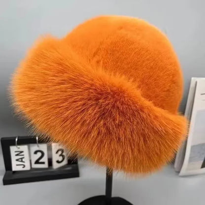 Faux Fur Winter Hat for Women – Fluffy Warm Bucket Cap