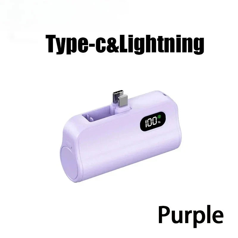 Mini Capsule Power Bank 5000mAh Plug-in Portable Charger for iPhone & USB-C