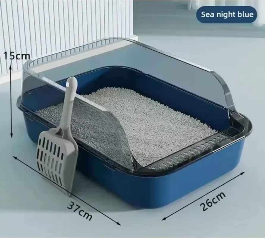 P Semi-Enclosed Cat Litter Box Splashproof Kitten Toilet Tray Pet Cleaning Basin Sides Indoor Use